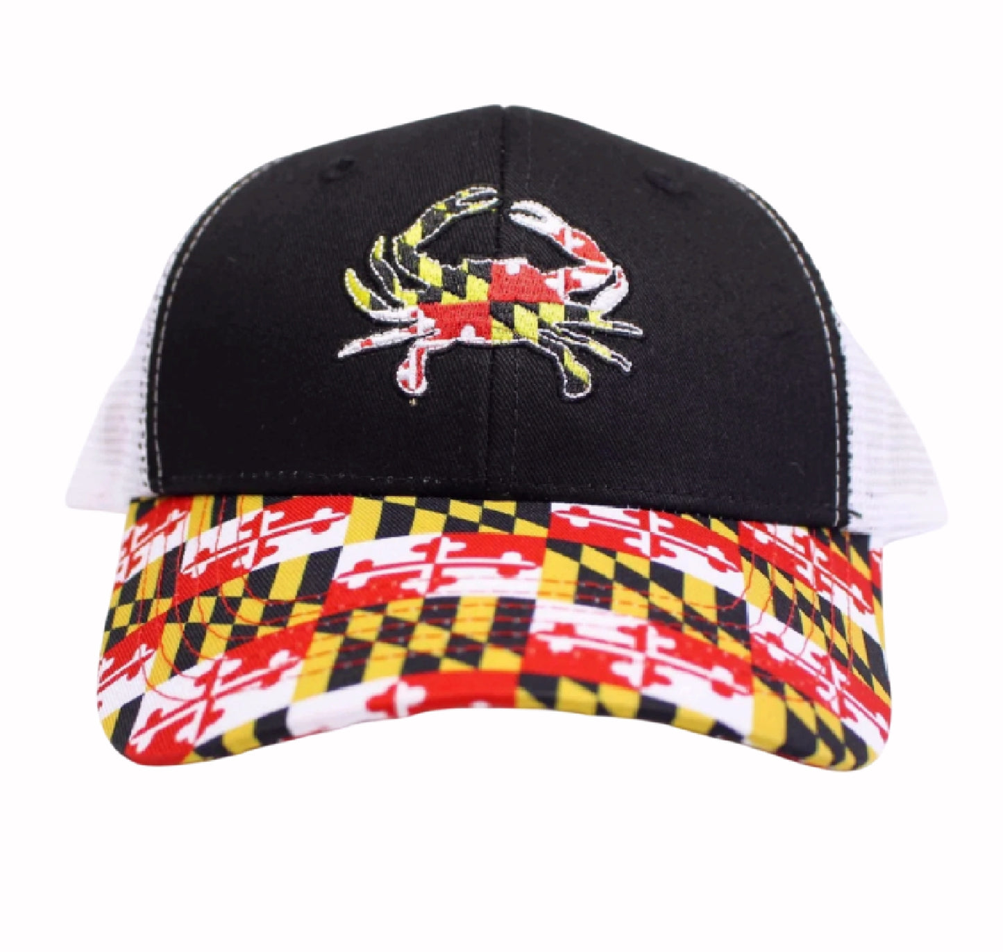 Maryland Flag Embroidered Crab and Flag Brim Mesh Back Cap Hat