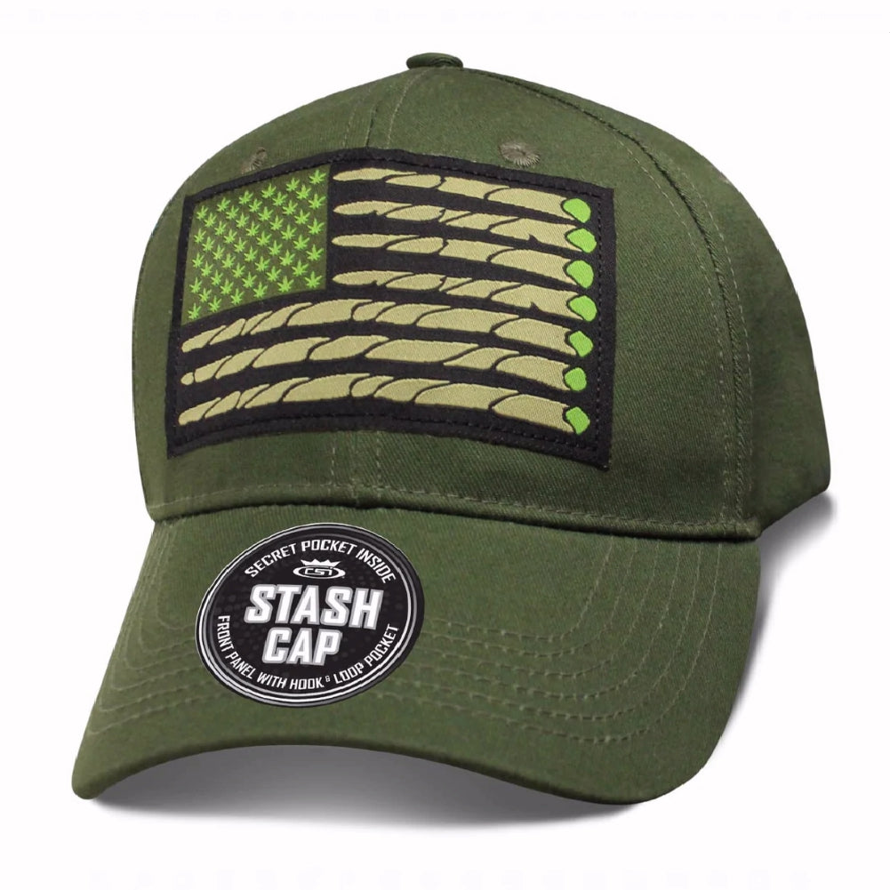 Leaf Pattern Green Garden Flowers Weed USA Flag Stash Pocket Cap Hat