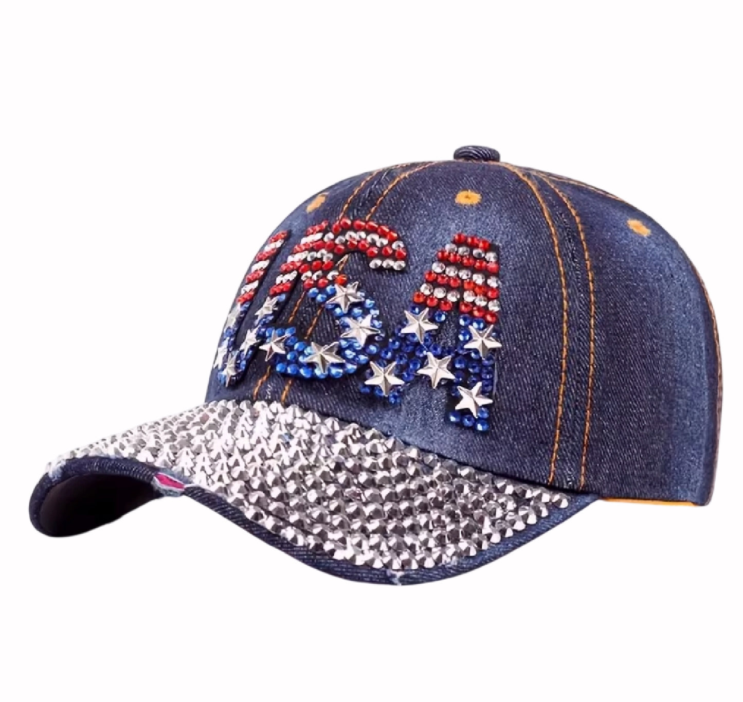 USA Denim Bling Rhinestone Cap Hat