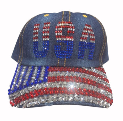 USA Denim Bling Rhinestone Cap Hat
