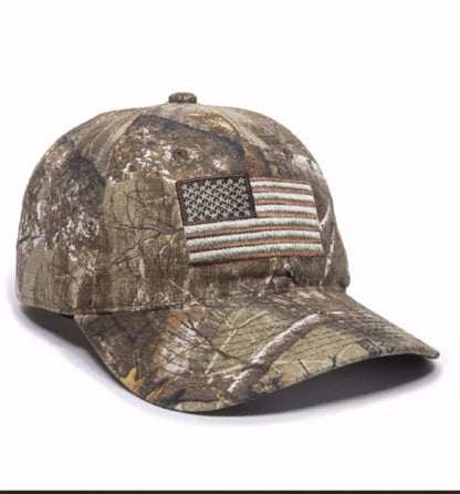 USA Flag Real Tree Camo Embroidered Cap Hat
