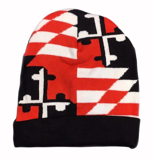 Maryland Flag Orange Beanie Cap with Black Cuff