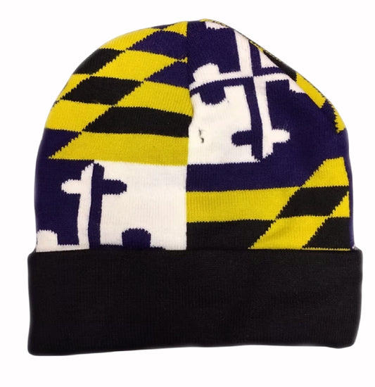 Maryland Flag Purple Beanie Cap with Black Cuff