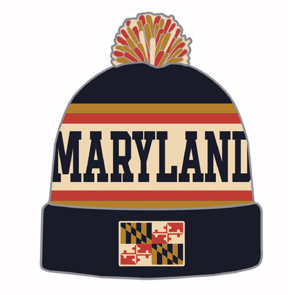 Maryland Vintage Stripe with Flag Patch Pom Beanie Cap Hat