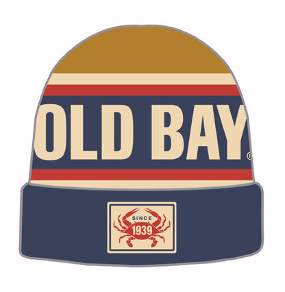 Old Bay Retro Style Stripe Navy Blue Beanie Cap Hat