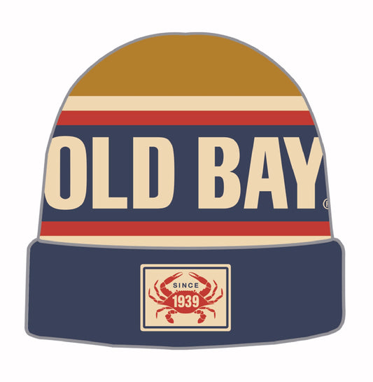 Old Bay Retro Style Stripe Navy Blue Beanie Cap Hat