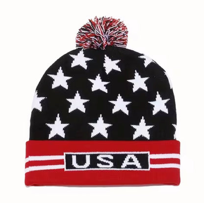 U.S.A. Stars and Stripes Cuffed Beanie Cap Hat