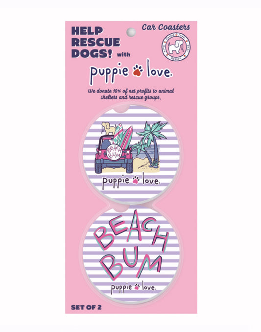 Puppie Love Beach Bum Car Coasters (set of 2)