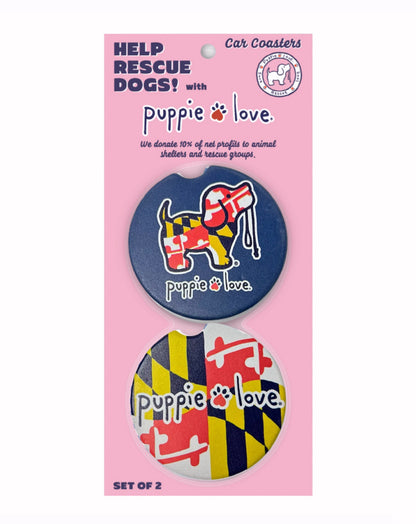 Puppie Love Maryland Flag Car Coasters (set of 2)