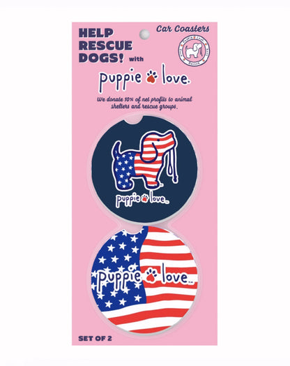 Puppie Love USA Pup Car Coasters (set of 2)