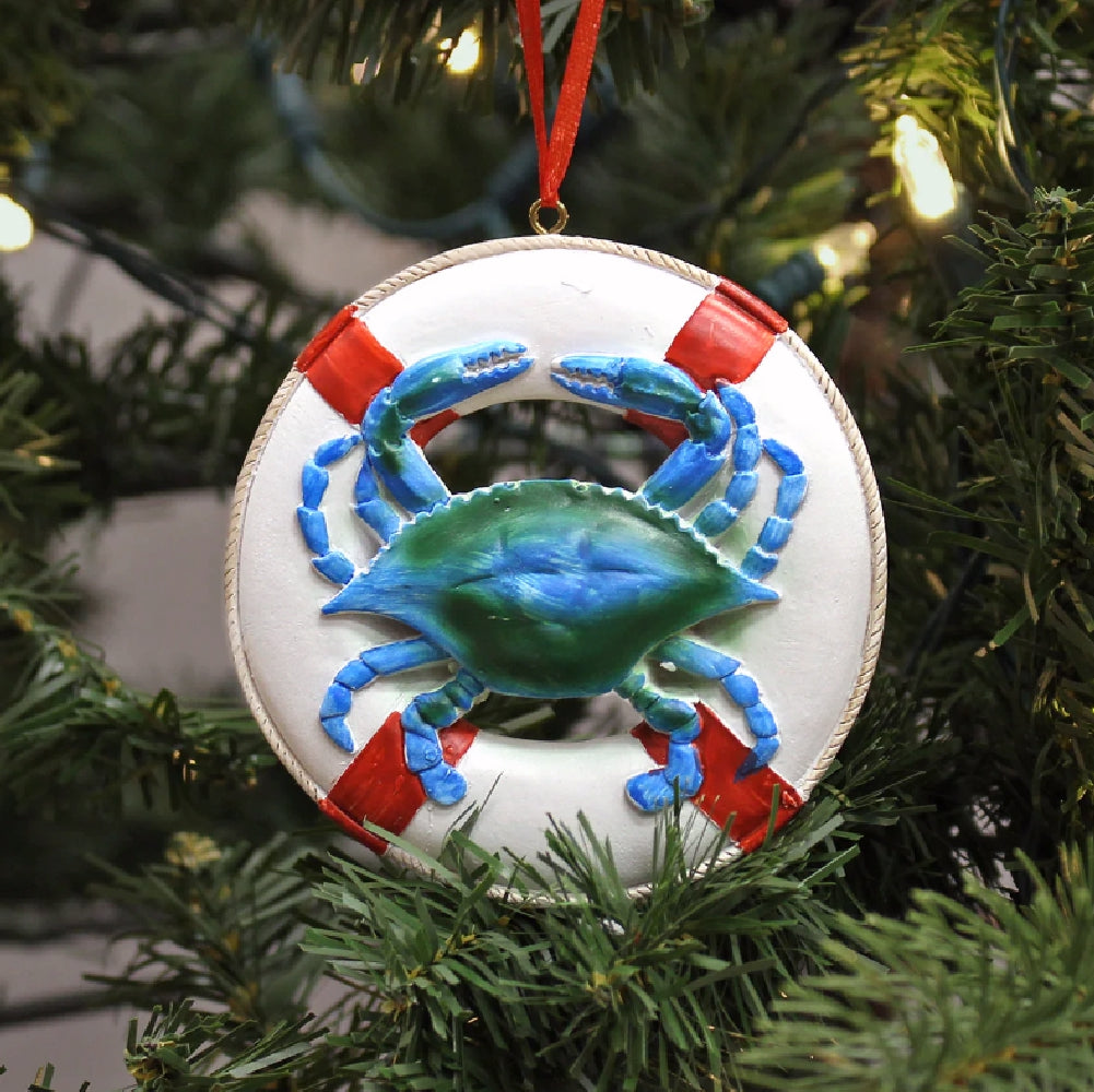 Blue Crab Life Preserver Holiday Tree Ornament