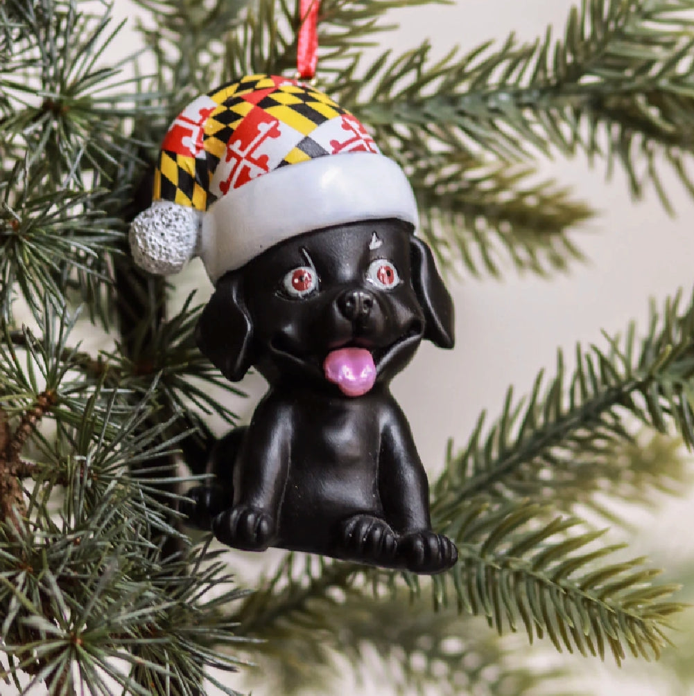 Maryland Flag Dog Black Holiday Tree Ornament