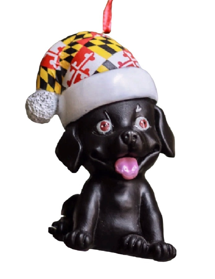 Maryland Flag Dog Black Holiday Tree Ornament