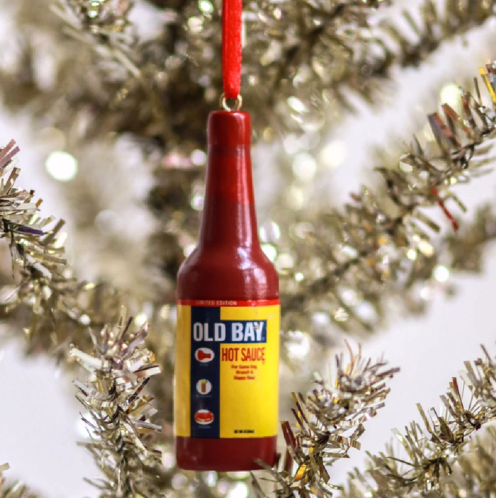 Old Bay Hot Sauce Bottle Holiday Tree Ornament