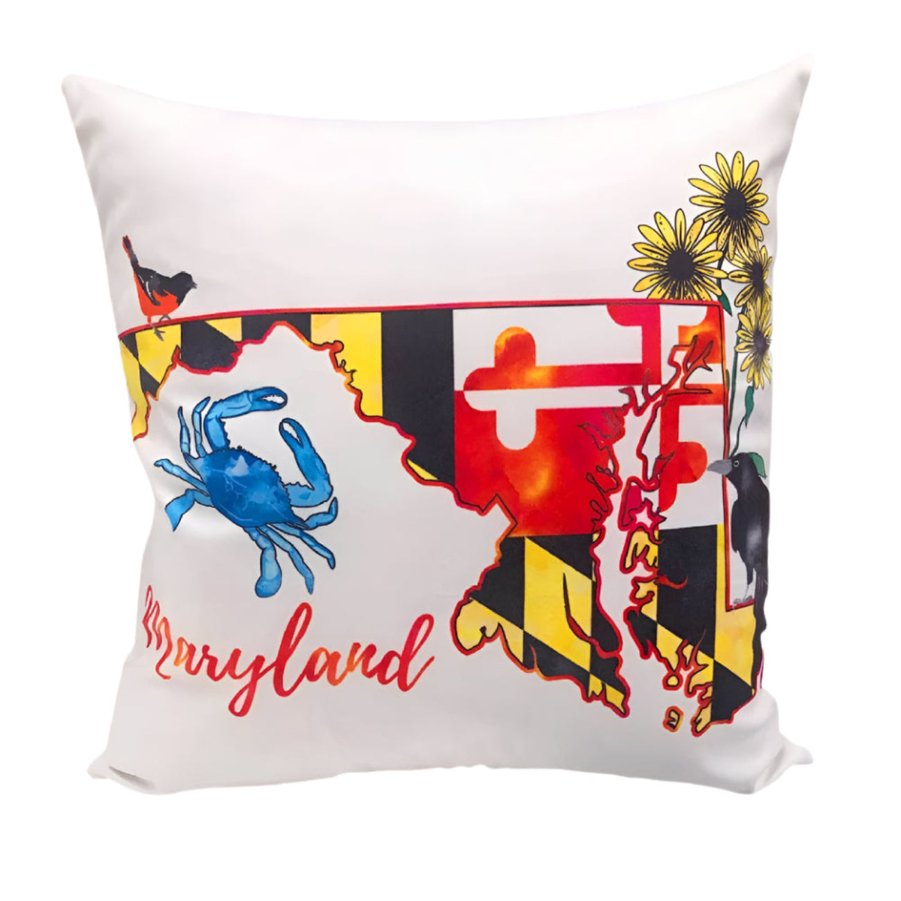 Maryland State and Icons Throw Pillow