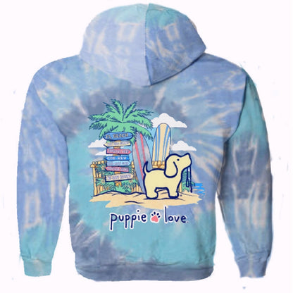 Puppie Love Dog Beach Lagoon Blue Tie Dye Pup Pullover Hoodie