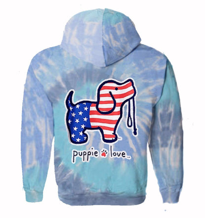 Puppie Love Dog USA Lagoon Blue Tie Dye Pup Pullover Hoodie