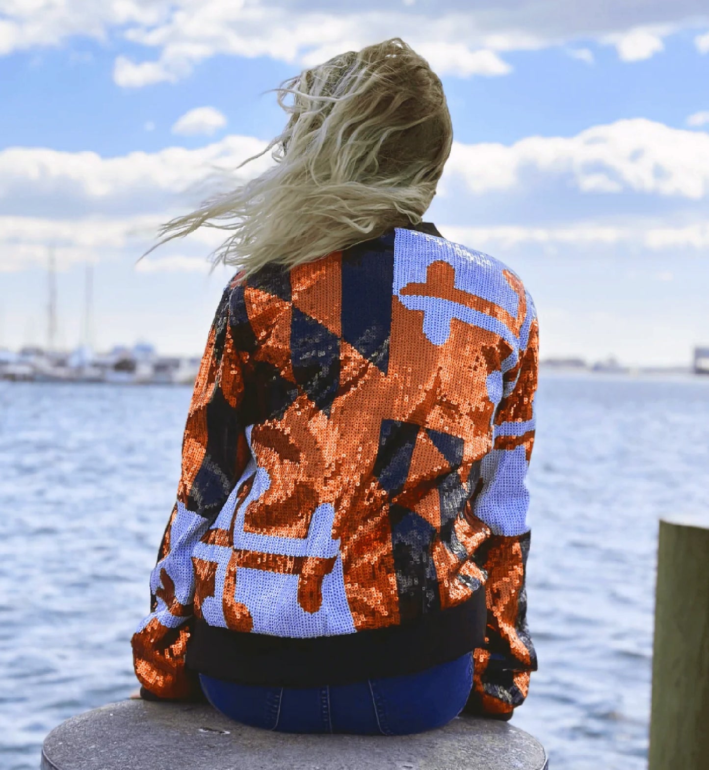 Route One Maryland Flag Orange Sports Sequinned Zippered Jacket