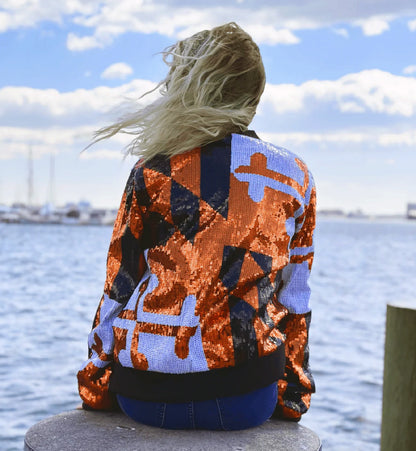 Route One Maryland Flag Orange Sports Sequinned Zippered Jacket