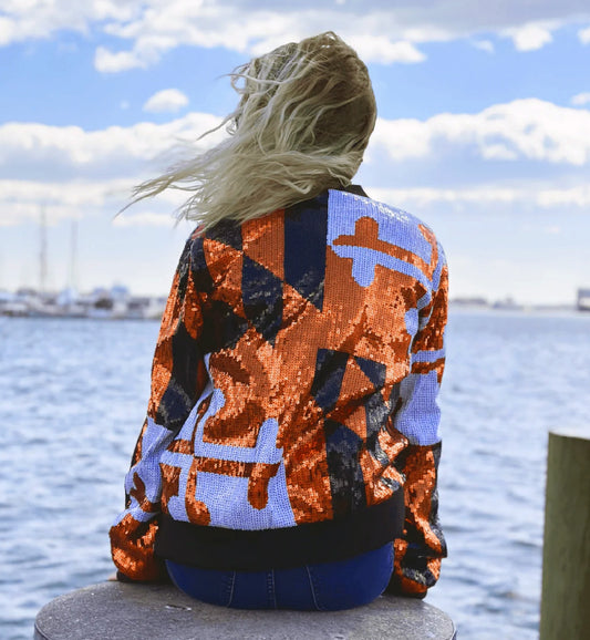 Route One Maryland Flag Orange Sports Sequinned Zippered Jacket