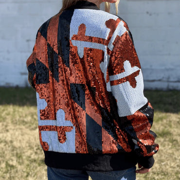 Route One Maryland Flag Orange Sports Sequinned Zippered Jacket