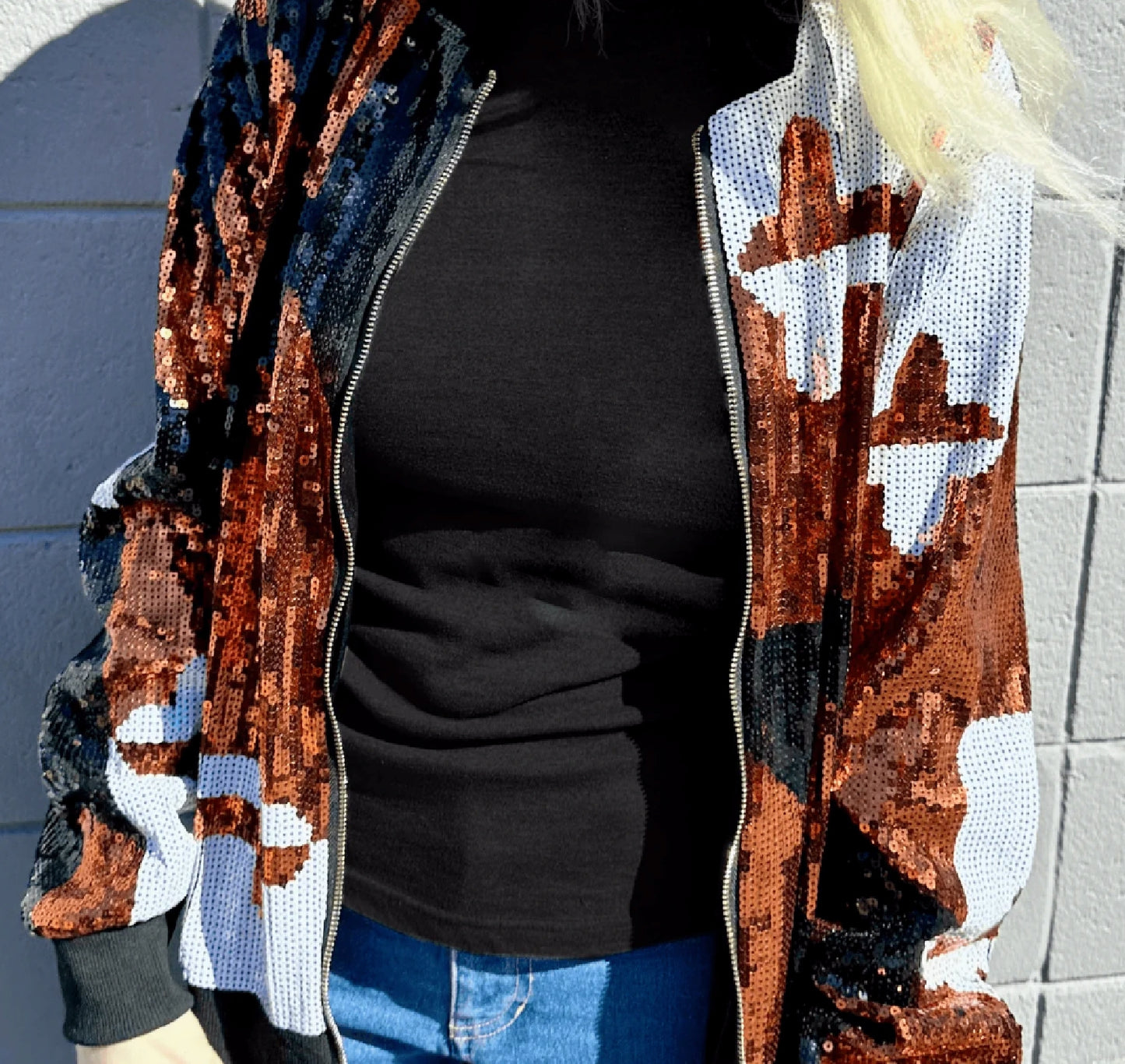 Route One Maryland Flag Orange Sports Sequinned Zippered Jacket