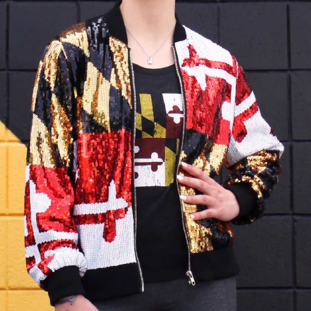 Maryland Flag Sequinned Zippered Jacket