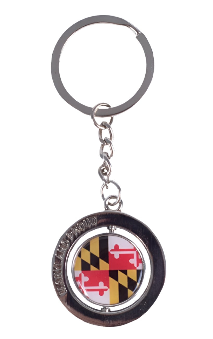 Maryland Proud Spinning Flag Emblem Metal Keyring Keychain