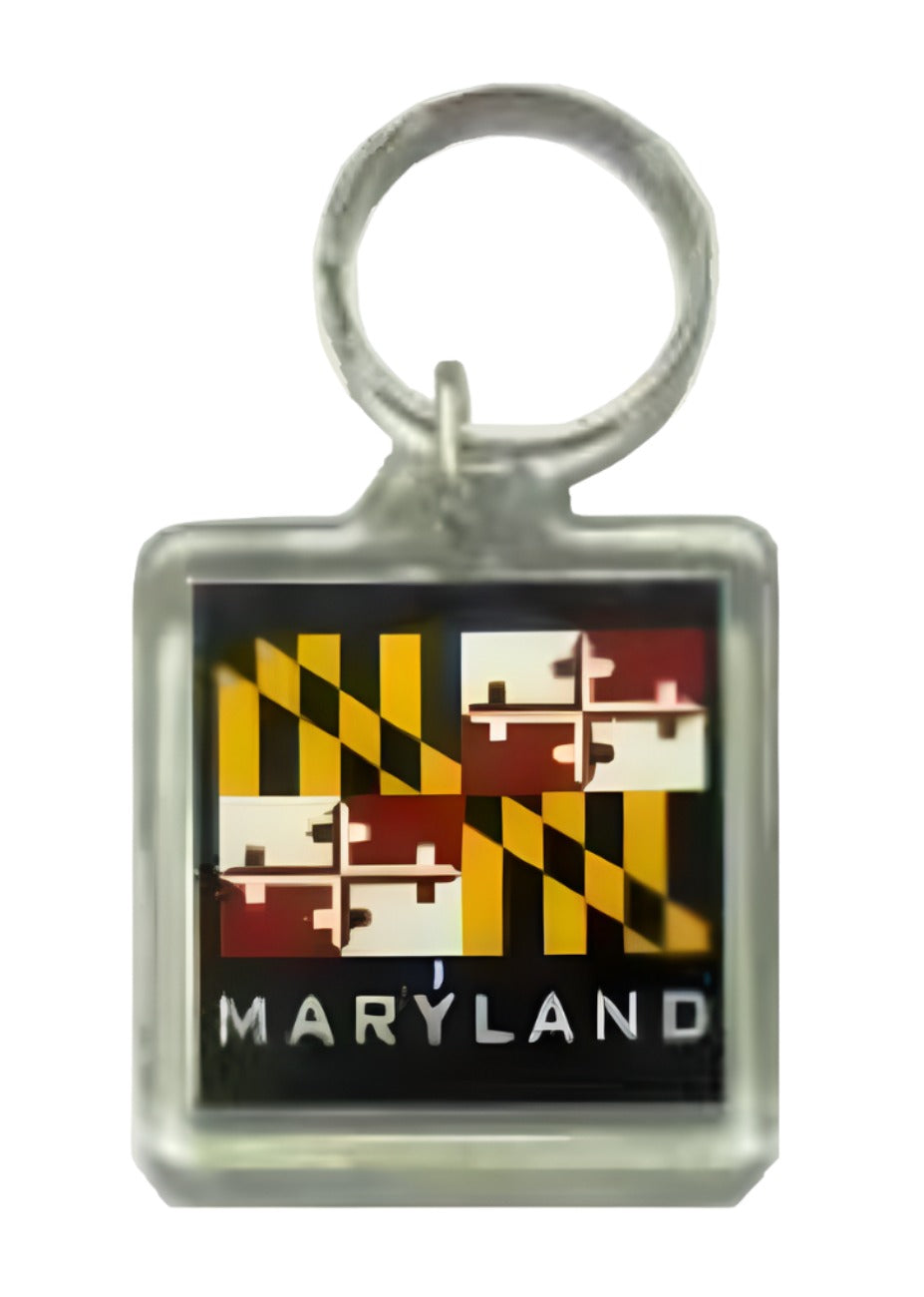 Maryland Flag Lucite Square Keyring Keychain