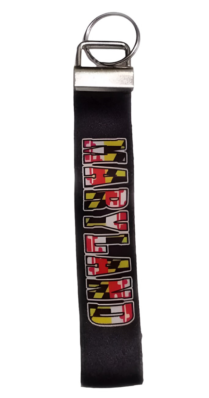 Maryland Text And Flag Keyring Keychain