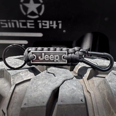 Jeep Logo Paracord with Carabiner Black Keychain Key Ring