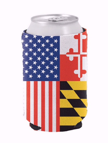 U.S. and Maryland Flag Insulated Can Holder