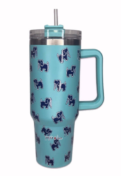 Puppie Love Dog 40 ounce Light Green Blue Stainless Steel Travel Tumbler