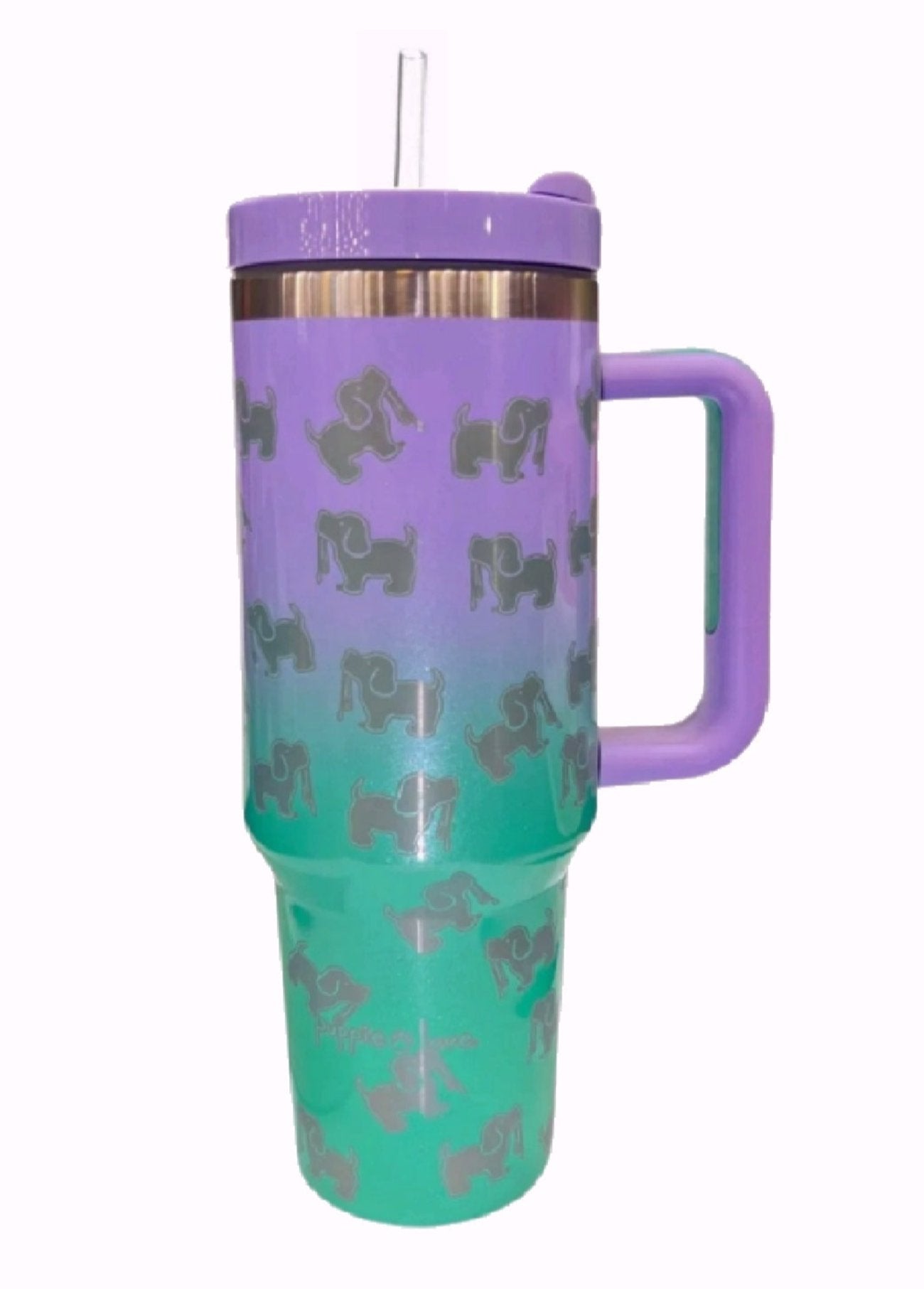 Puppie Love Dog 40 ounce Violet Green Stainless Steel Travel Tumbler