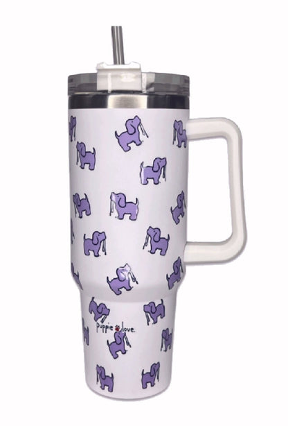 Puppie Love Dog 40 ounce White Purple Stainless Steel Travel Tumbler