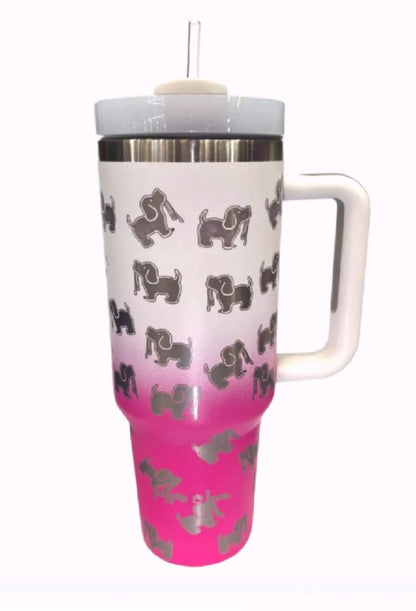 Puppie Love Dog 40 ounce Pink White Stainless Steel Travel Tumbler