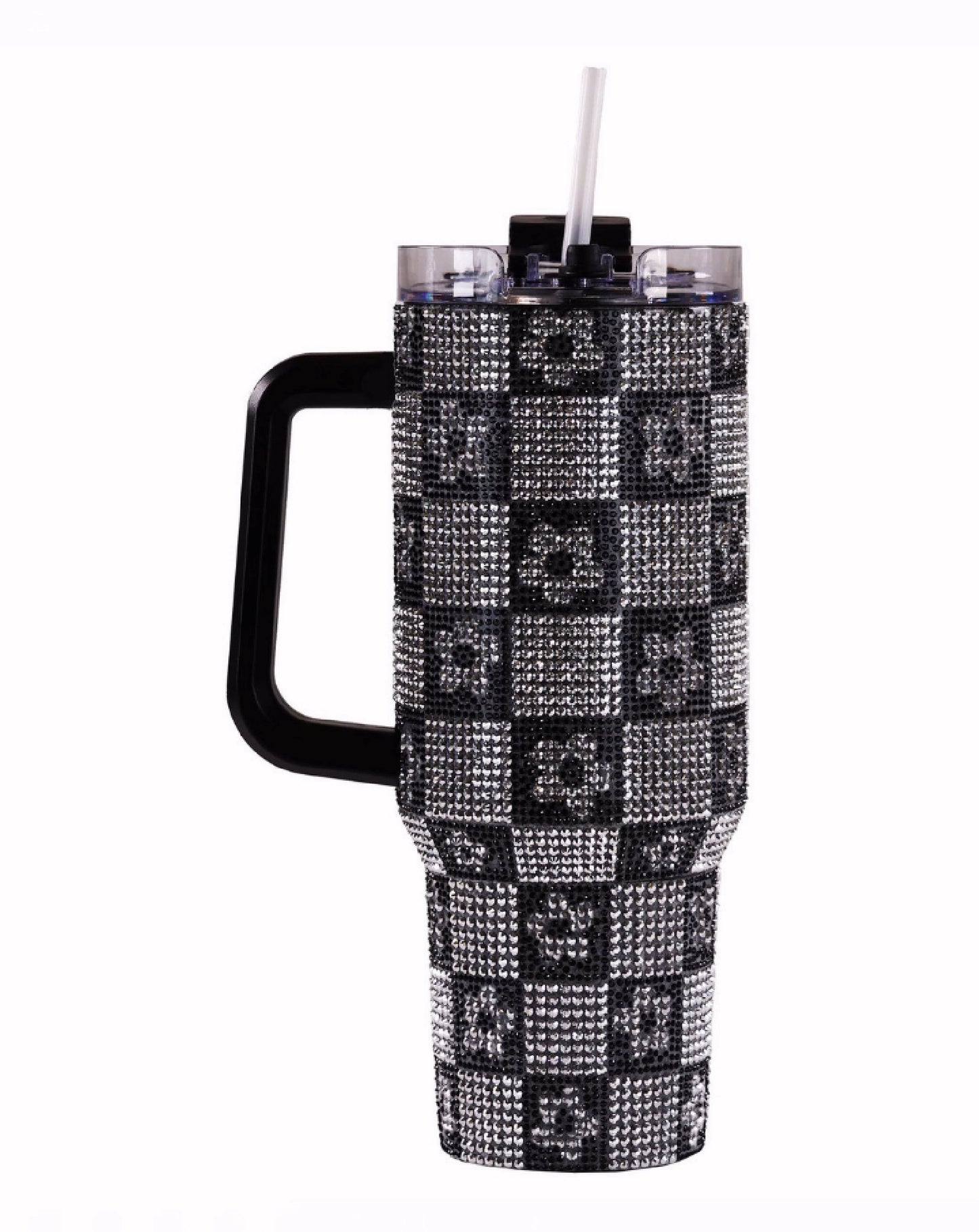 Simply Southern 40 Oz. XLarge Sequined Stainless Tumbler Travel Mug - Black Silver Checked