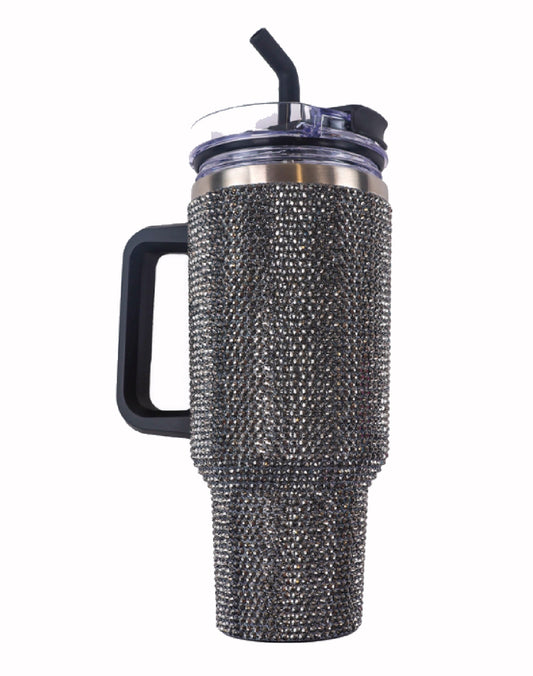 Simply Southern 30 oz Large Sequined Stainless Tumbler Travel Mug – Black/Silver