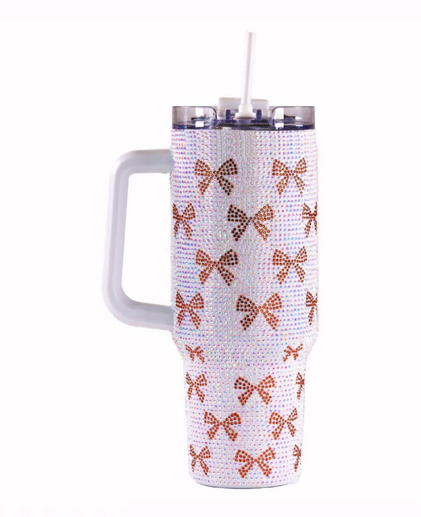 Simply Southern 30 oz Large Sequined Stainless Tumbler Travel Mug - White Brown Bows