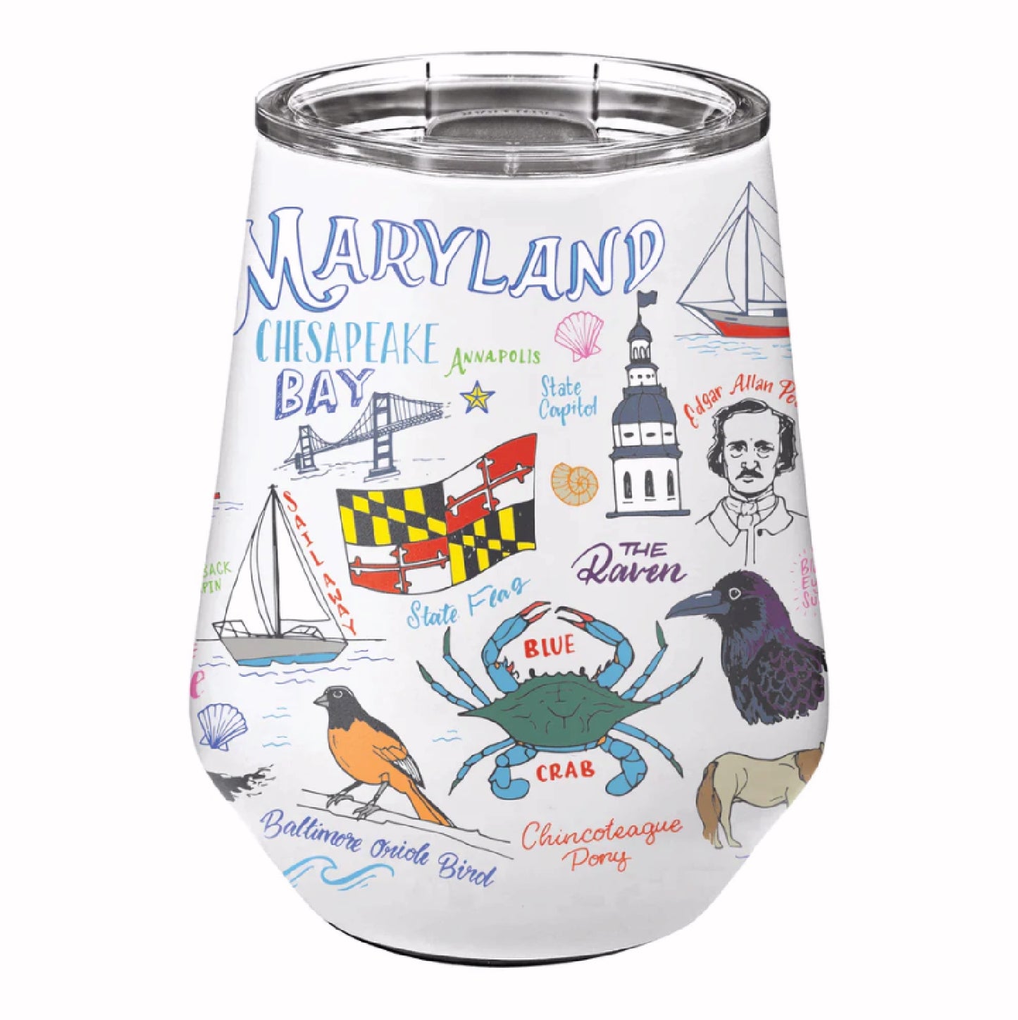 Maryland Chesapeake Bay Icon Metal Hot/Cold Wine 12 Ounce Tumbler