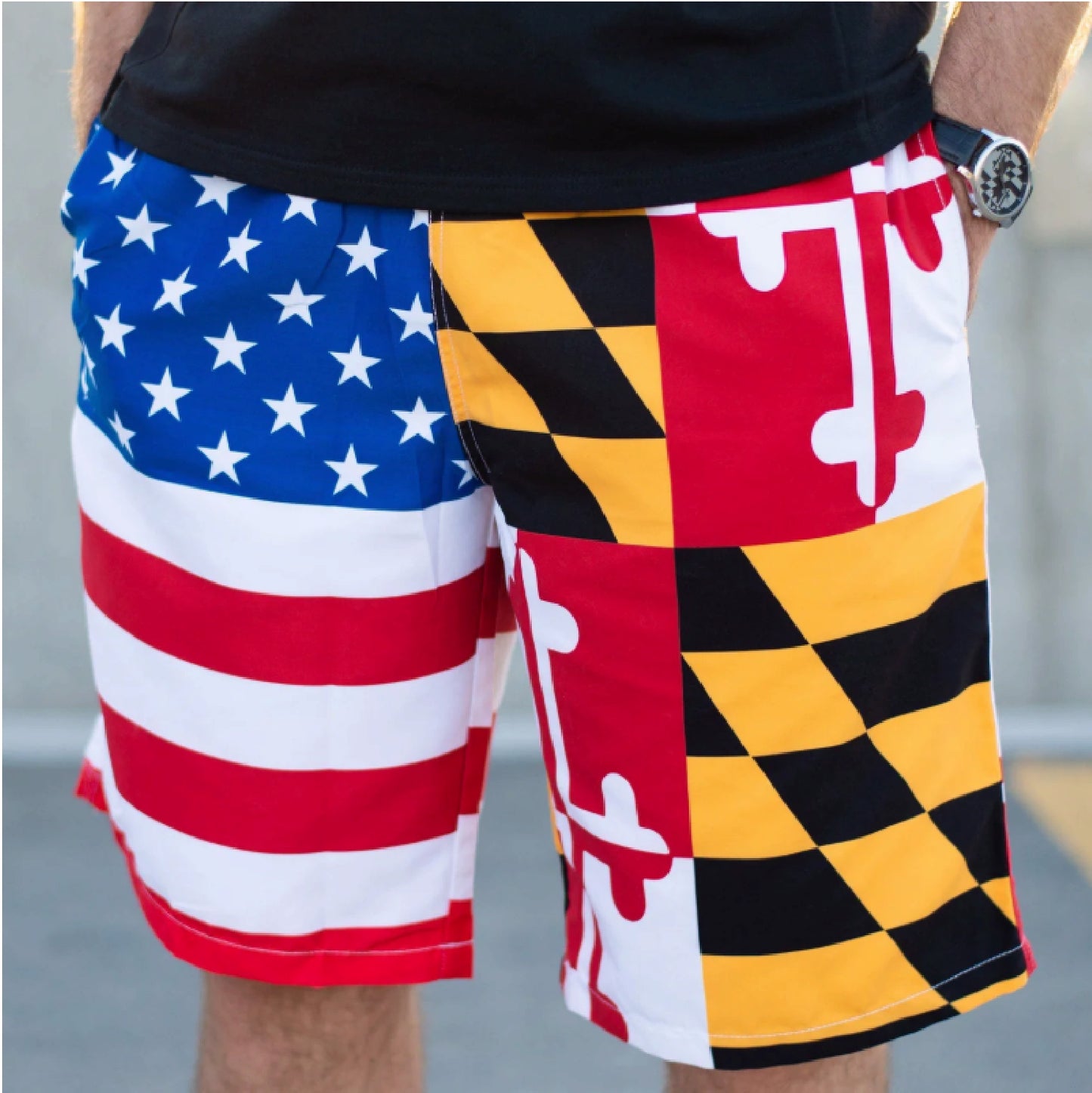 Route One Maryland & American Flag Board Shorts