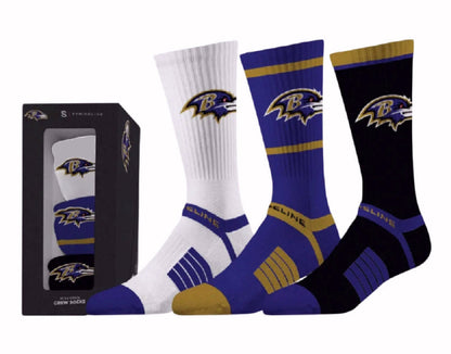 Baltimore Ravens NFL Licensed Crew Socks Football Set (Gift Box of 3 Socks)