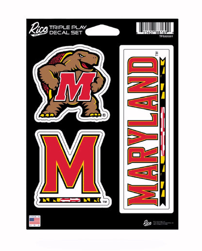 University of Maryland Terrapins Terps Triple Play Decal Sticker Set (set of 3)