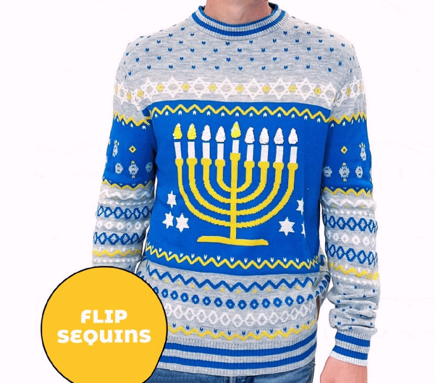 Menorah Hanukkah with Flip Candle Sequins Sweater