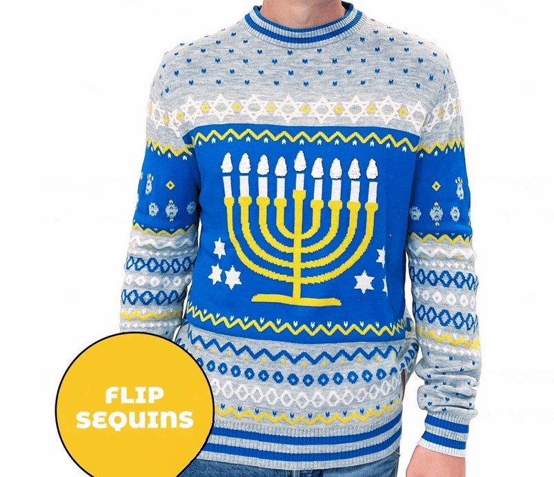 Menorah Hanukkah with Flip Candle Sequins Sweater