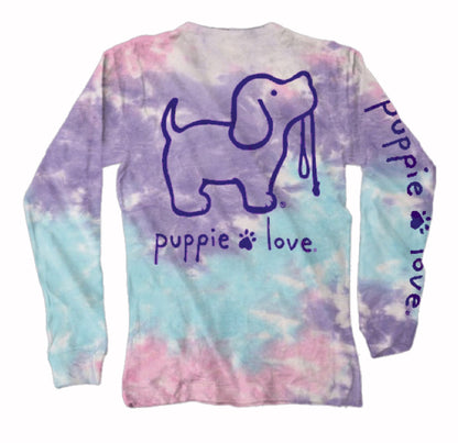 Puppie Love Dog Cotton Candy Tie Dye Pup Long Sleeve T-Shirt Sweatshirt