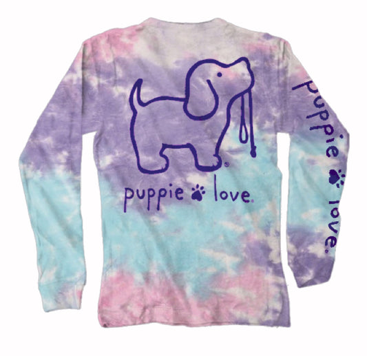 Puppie Love Dog Cotton Candy Tie Dye Pup Long Sleeve T-Shirt Sweatshirt