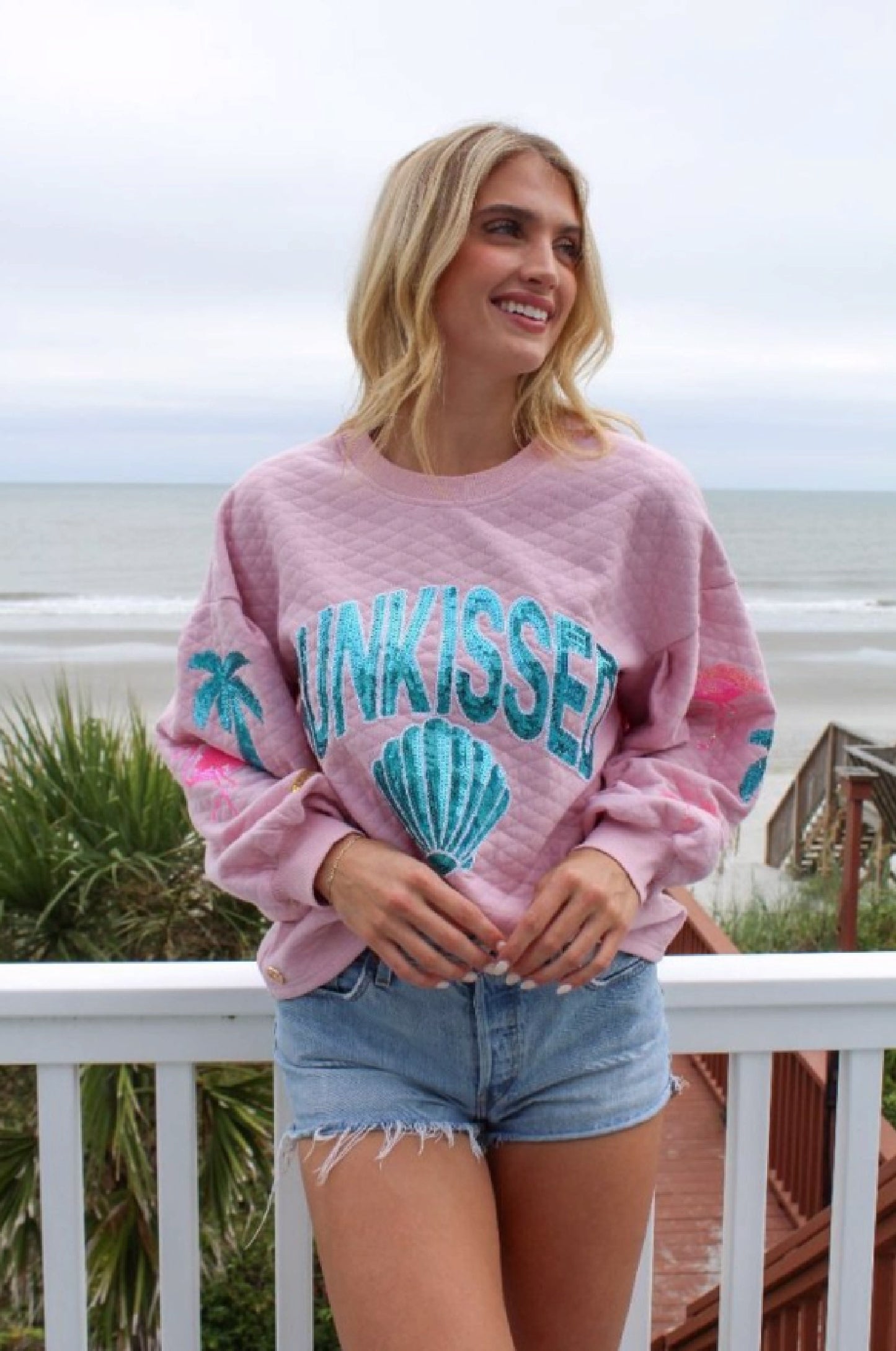 Simply Southern Sunkissed Quilted Sequined Pullover Sweatshirt Top