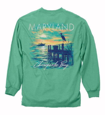 Maryland Chesapeake Dock Heron Long Sleeve Shirt Sweatshirt