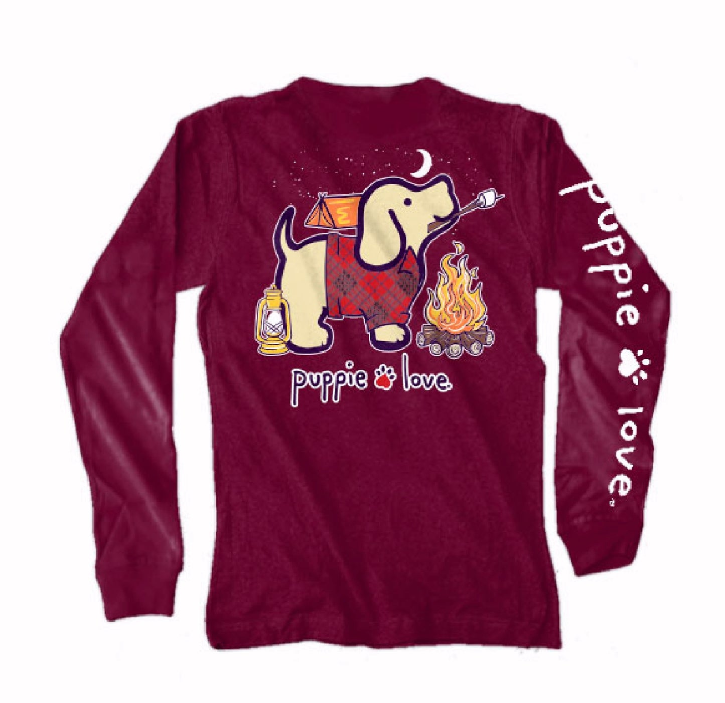 Puppie Love Dog Camping Pup and Toasted Marshmallows Long Sleeve T-Shirt Sweatshirt